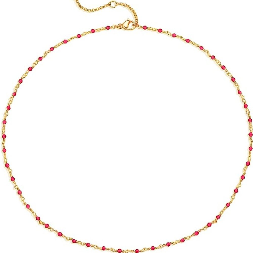 Women 14K Gold Plated Dainty Colorful Beaded Pearl Choker Necklace Delicate Boho